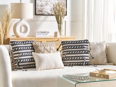 Set of 2 Cotton Cushions Striped Pattern 45 x 45 cm Black and White ENDIVE