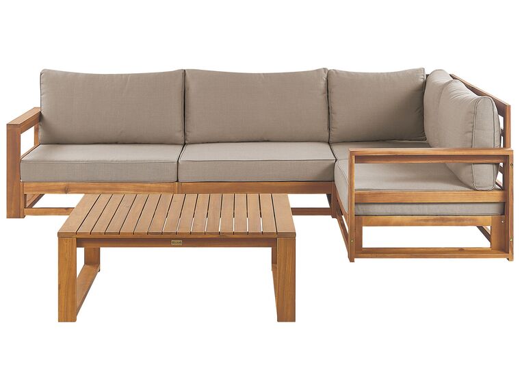 Lounge Set zertifiziertes Holz hellbraun 4-Sitzer linksseitig modular Auflagen taupe TIMOR II_837924