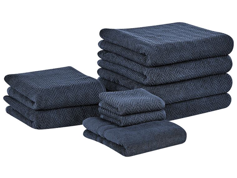 Lot de 9 serviettes de bain en coton bleu foncé MITIARO_841769