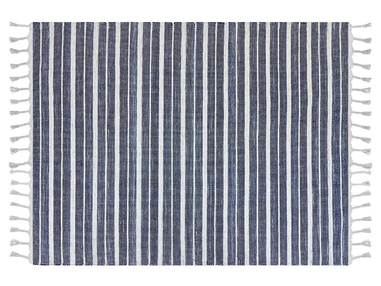 Outdoor Teppich dunkelblau / weiß 160 x 230 cm Streifenmuster Kurzflor BADEMLI_846576
