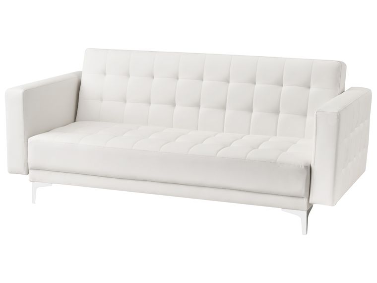 3 Seater Faux Leather Sofa Bed White ABERDEEN Beliani.co.uk
