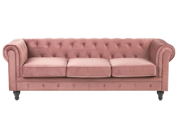 3 Seater Velvet Fabric Sofa Pink CHESTERFIELD_778820