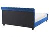Cama con somier de terciopelo azul marino/madera oscura 160 x 200 cm AVALLON_729067