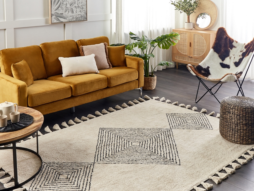 Teppich Baumwolle beige 160 x 230 cm geometrisches Muster Kurzflor BULCUK 