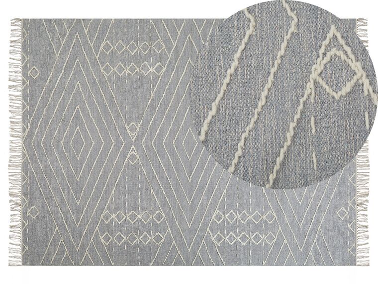 Teppich Baumwolle grau / weiss 140 x 200 cm geometrisches Muster Kurzflor KHENIFRA_831121