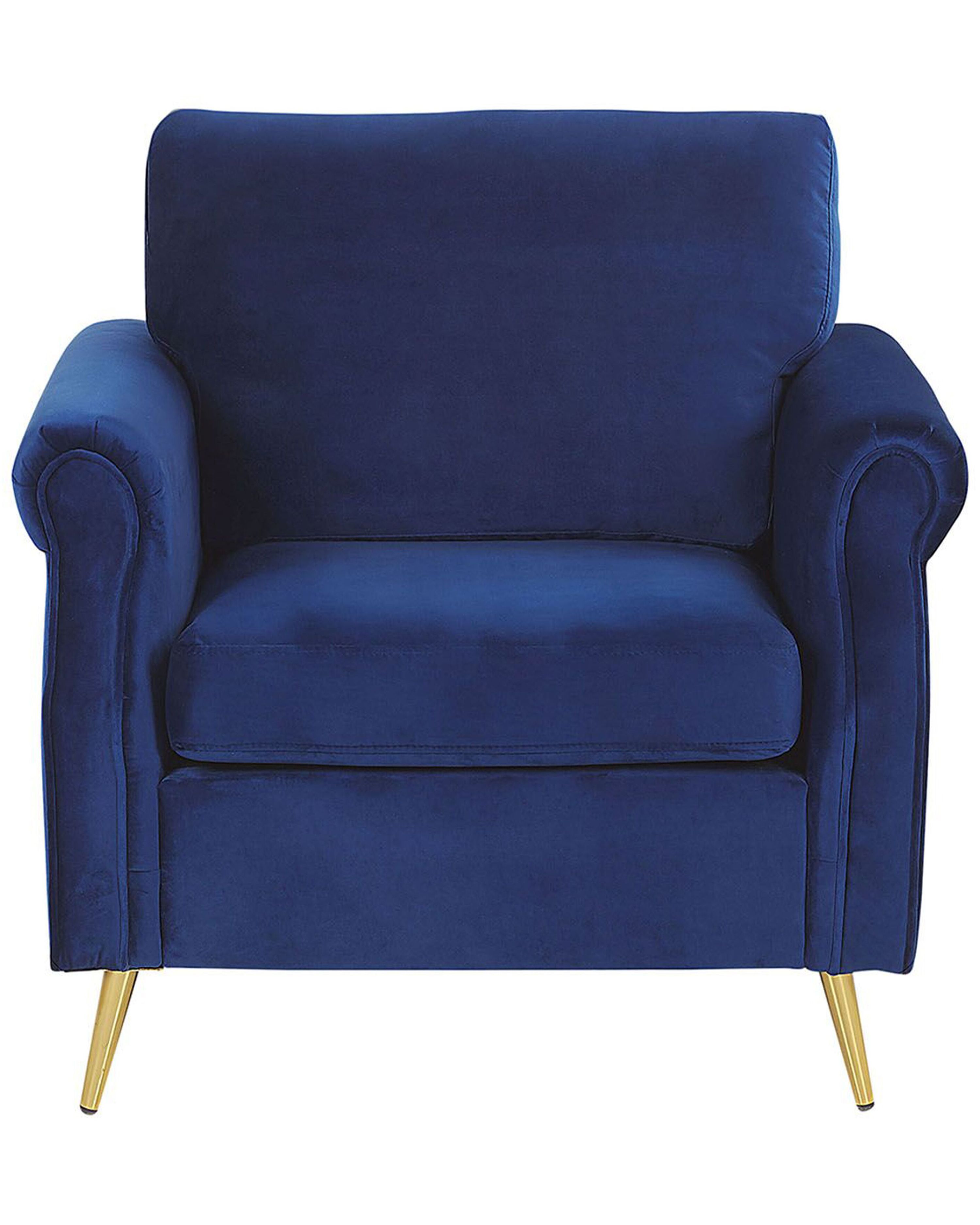 Velvet Armchair Navy Blue VIETAS Beliani.co.uk