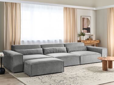 3 Seater Modular Fabric Sofa with Ottoman Grey HELLNAR