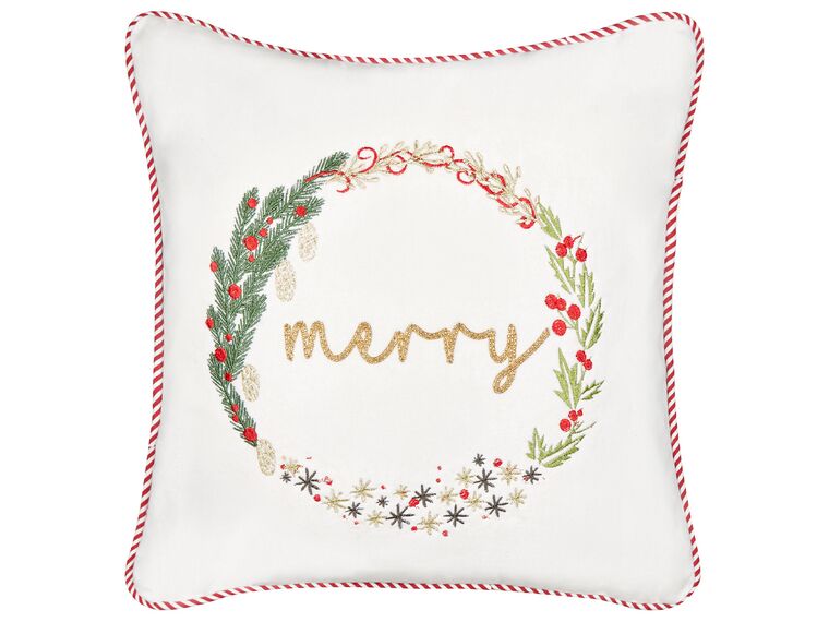 Almofada decorativa com padrão natalício em veludo branco 45 x 45 cm EUCHARIS_887691