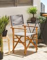 Conjunto 2 cadeiras de jardim madeira clara e 2 lonas cinzentas e padrão flamingo CINE_819419