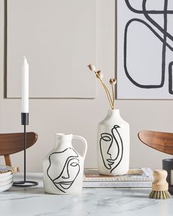 Kukkamaljakko kivitavara valkoinen/musta 22 cm AENUS