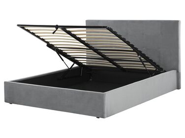 Zamatová posteľ s úložným priestorom 160 x 200 cm sivá LORIENT
