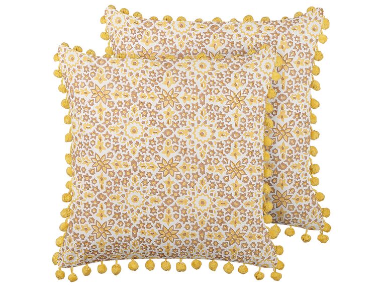 Set of 2 Cotton Cushions Floral Pattern 45 x 45 cm Yellow LYCROIS_838907