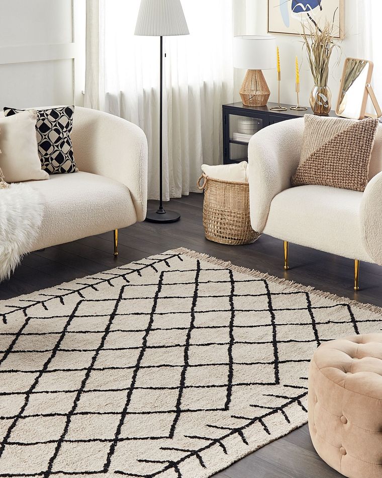 Cotton Area Rug 160 x 230 cm Beige and Black BOZKIR Beliani.co.uk