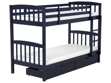 Łóżko piętrowe z szufladami drewniane 90 x 200 cm niebieskie REVIN