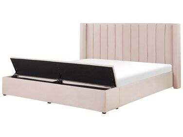 Velvet EU Super King Size Bed with Storage Bench Pastel Pink NOYERS