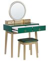 Toaletní stolek se 4 zásuvkami LED zrcadlem a stoličkou zelený/zlatý FEDRY_844781