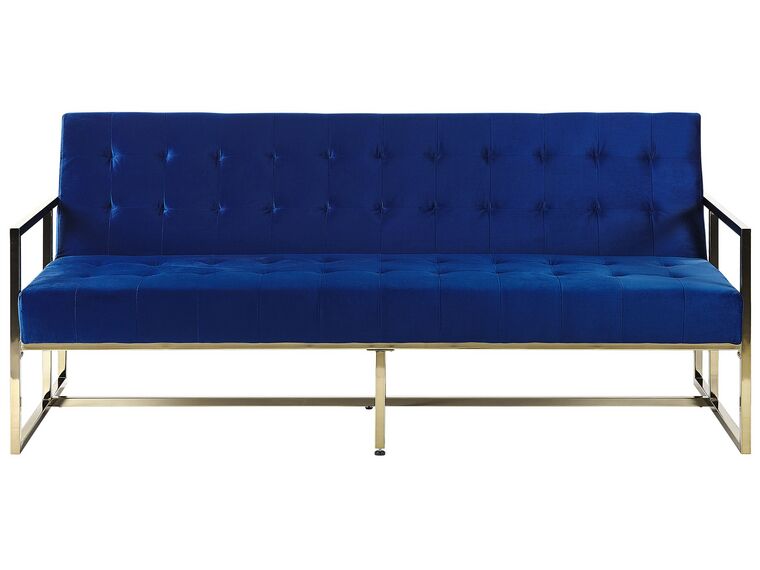 Sofa rozkładana welurowa ciemnoniebieska MARSTAL_796175