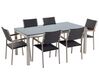 6 Seater Garden Dining Set Black Glass Top with Rattan Chairs GROSSETO_677283