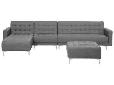 Right Hand Modular Fabric Sofa with Ottoman Grey ABERDEEN