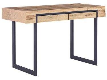 Schreibtisch heller Holzfarbton / schwarz 120 x 55 cm 2 Schubladen VIDA