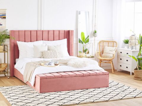 Velvet Eu Super King Size Bed With Storage Bench Pink Noyers Beliani No Velvet Eu Super King Size Bed With, King Bed Storage Bench