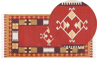 Kelim Teppich Baumwolle mehrfarbig 80 x 150 cm geometrisches Muster Kurzflor PARAKAR