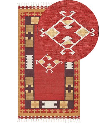 Kelim Teppich Baumwolle mehrfarbig 80 x 150 cm geometrisches Muster Kurzflor PARAKAR