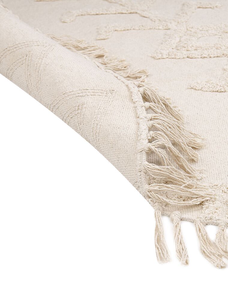 Round Cotton Area Rug ⌀ 140 cm Beige HARRAN Beliani.co.uk