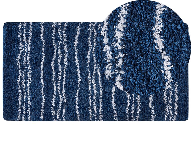 Teppich blau / weiß 80 x 150 cm Streifenmuster Shaggy TASHIR_854439