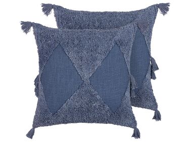 Set of 2 Tufted Cotton Cushions with Tassels 45 x 45 cm Blue AVIUM