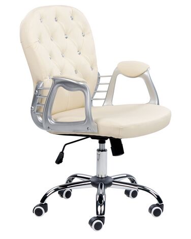 Swivel Faux Leather Office Chair Beige with Crystals PRINCESS