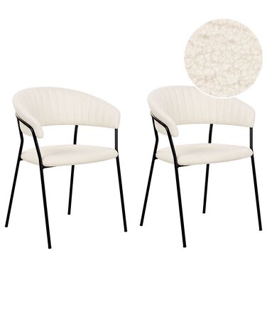 Conjunto de 2 cadeiras de jantar em bouclé branco creme MARIPOSA
