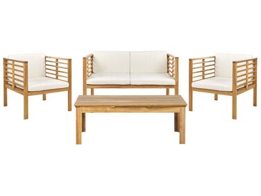 4 Seater Acacia Garden Sofa Set Light Wood with White PACIFIC