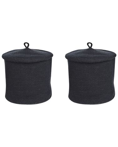 Set of 2 Cotton Baskets with Lids Black SILOPI
