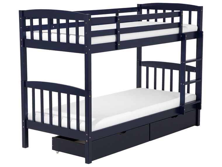 Wooden EU Single Size Bunk Bed with Storage Dark Blue REVIN_797197