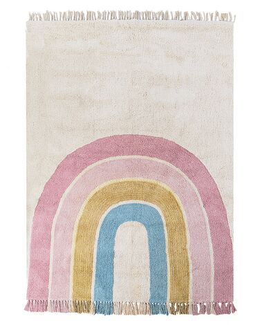 Tapete para crianças em algodão creme e multicolor padrão de arco-íris 140 x 200 cm TATARLI
