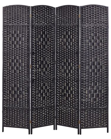 Biombo com 4 painéis em corda de papel preta 178 x 163 cm LAPPAGO