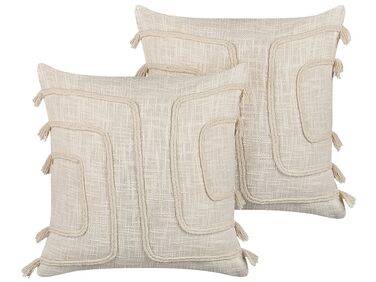 Set of 2 Cotton Cushions Abstract Pattern 45 x 45 cm Beige PLEIONE