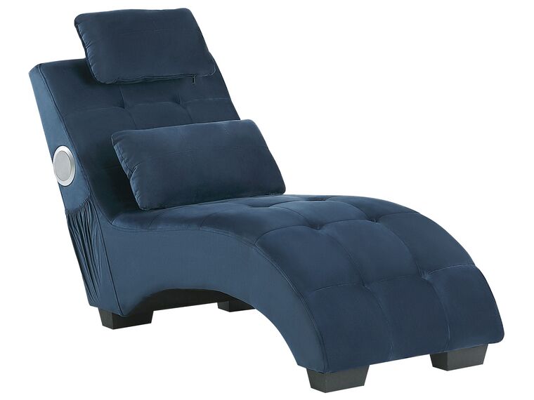 Chaise-longue em veludo azul escuro com coluna Bluetooth e porta USB SIMORRE_823084