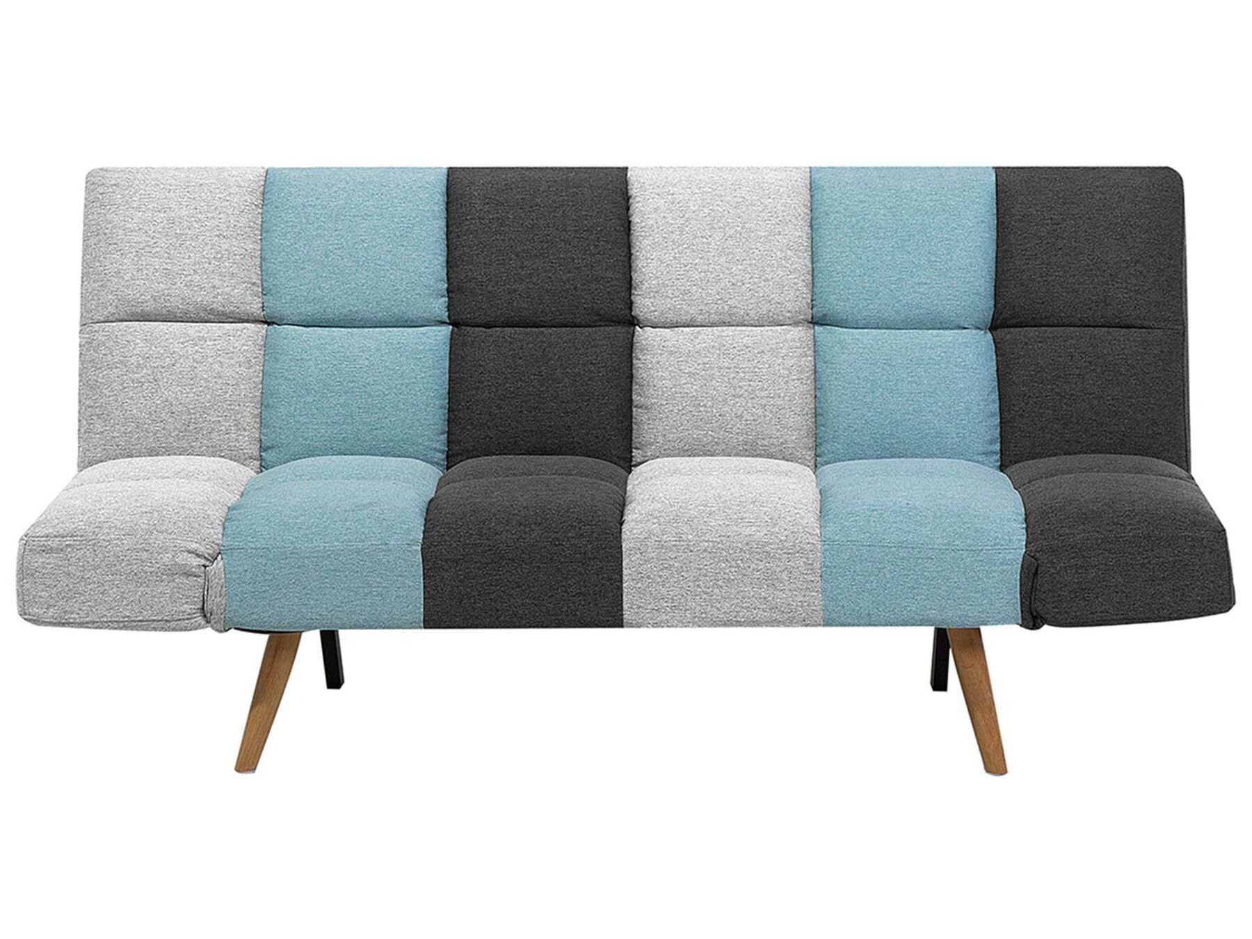 Fabric Sofa Bed 3 Seater Adjustable Armrests Grey Blue Patchwork Ingaro