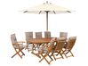 8 Seater Acacia Wood Garden Dining Set with Parasol and Taupe Cushions MAUI_744079