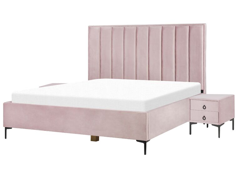 Conjunto de quarto em veludo rosa 180 x 200 cm SEZANNE_892574