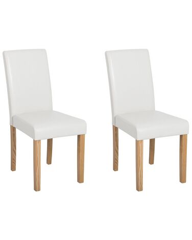 Conjunto de 2 sillas de comedor de piel sintética blanco/madera clara BROADWAY