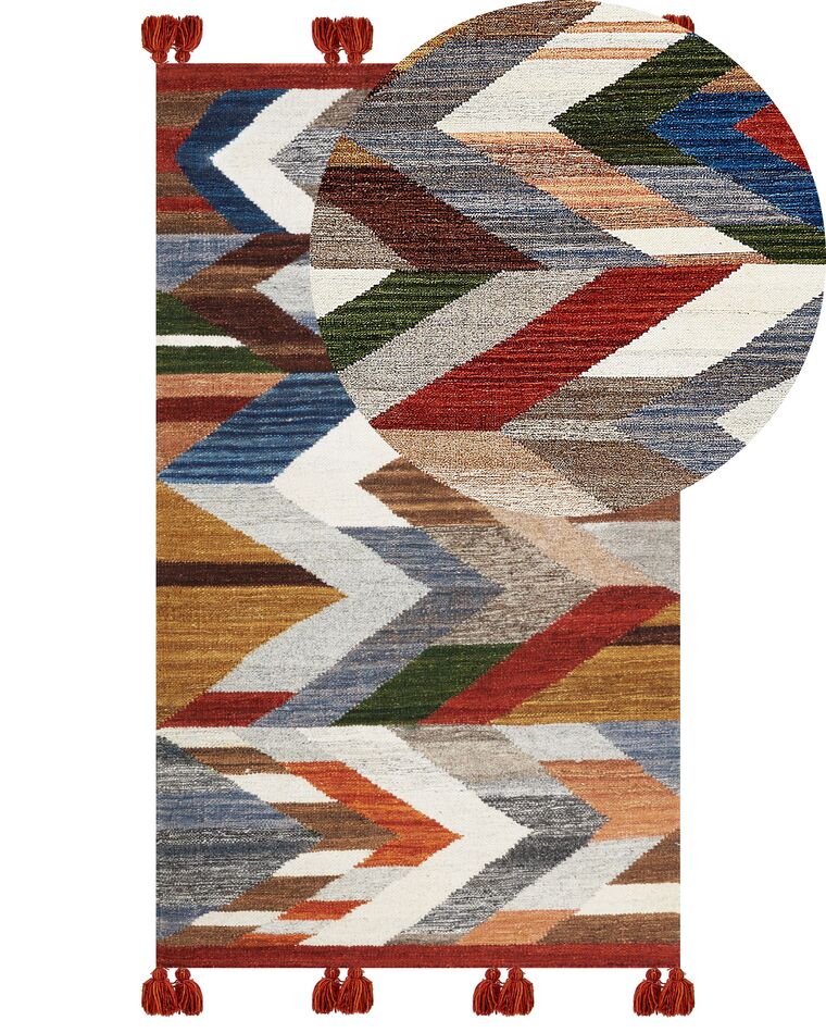 Kelim Teppich Wolle mehrfarbig 80 x 150 cm ZickZack Muster Kurzflor KANAKERAVAN_859611
