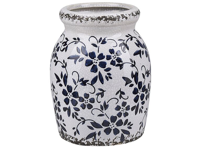 Vaso decorativo gres porcellanato bianco e blu marino  18 cm AMIDA_810659