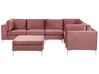 Canapé d'angle modulaire 6 places côté gauche avec ottoman en velours rose EVJA_858906