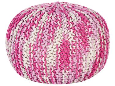 Cotton Knitted Pouffe 50 x 35 cm White and Pink CONRAD