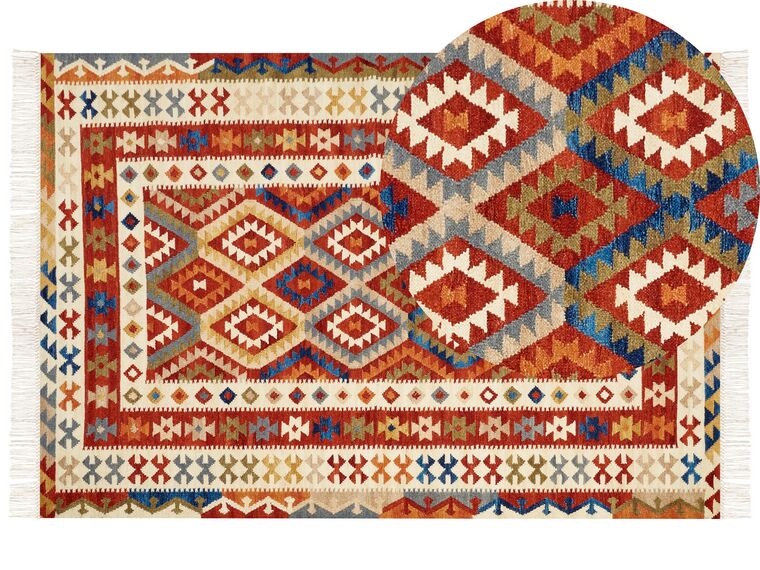 Kelim Teppich Wolle mehrfarbig 160 x 230 cm geometrisches Muster Kurzflor OSHAKAN_859519