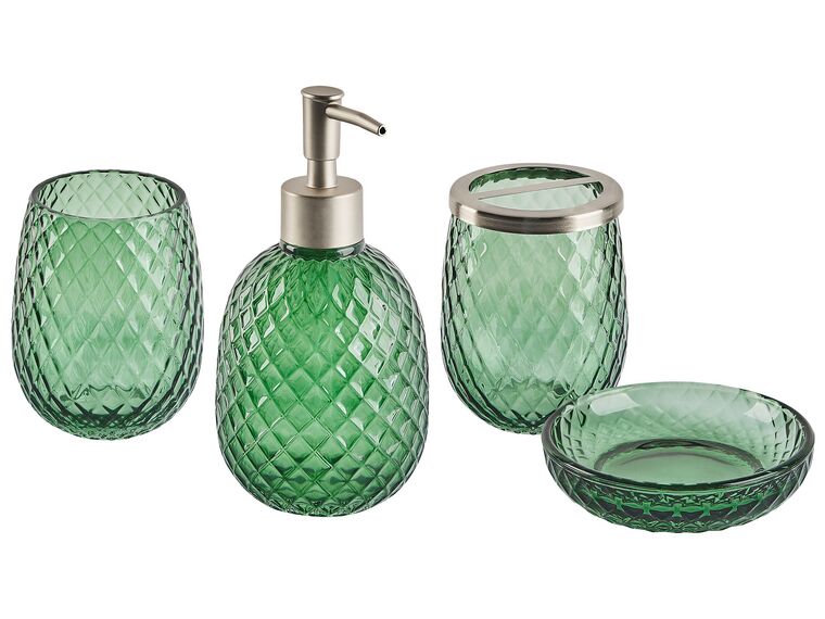 Set di 4 accessori bagno vetro verde e argento CANOA_825322