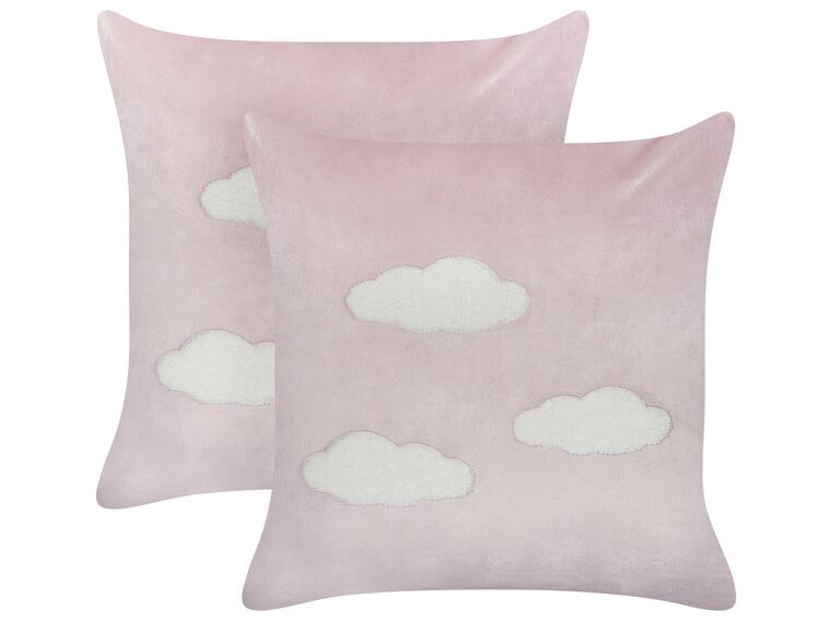 Set of 2 Velvet Embroidered Cushions Clouds Pattern 45 x 45 cm Pink IPOMEA_901941